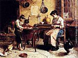 Eugenio Zampighi Canvas Paintings - The Writing Lesson